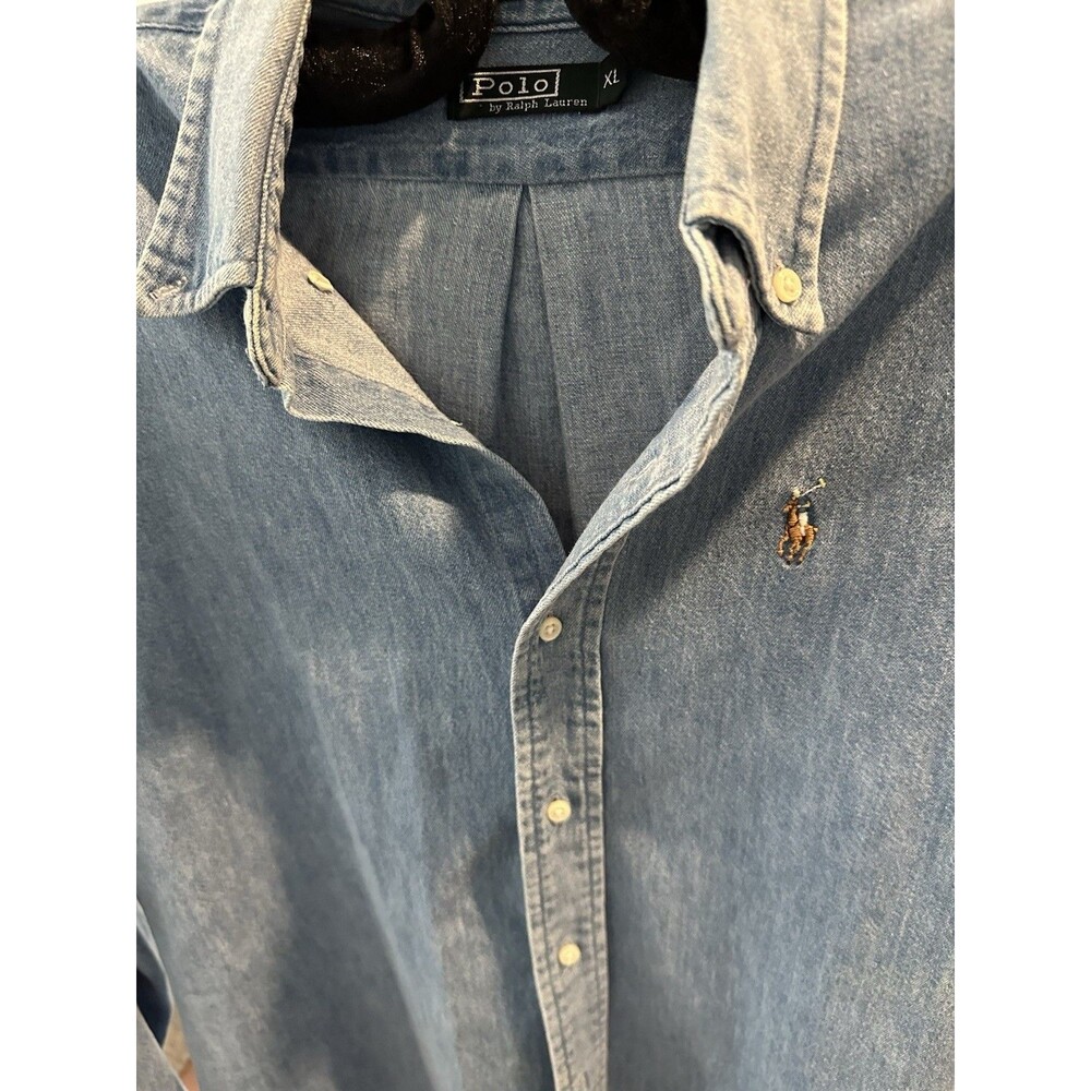 Polo by Ralph Lauren soft Denim 100% cotton mens LS button down shirt szXL logo - Picture 2 of 7